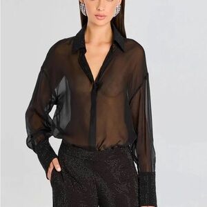 NWT Retrofete Sheer Black Button-Down Blouse